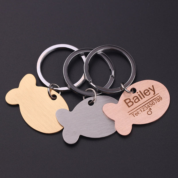 Personalized Cat Dog Pet ID Tag Keychain Engraved Pet ID Name for Cat Puppy Dog Collar Tag Pendant Keyring Bone Pet Accessories