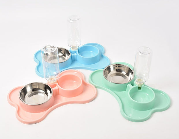 Pet supplies Dog automatic drinking water double bowl Dog double bowl pet food bowl Teddy law bucket pet bowl