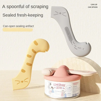 Pet Spoon Multifunctional Can Opener Wet Food Mixing Spoon Silicone Cat Can Sealing Cover Food Storage Dog Accessory